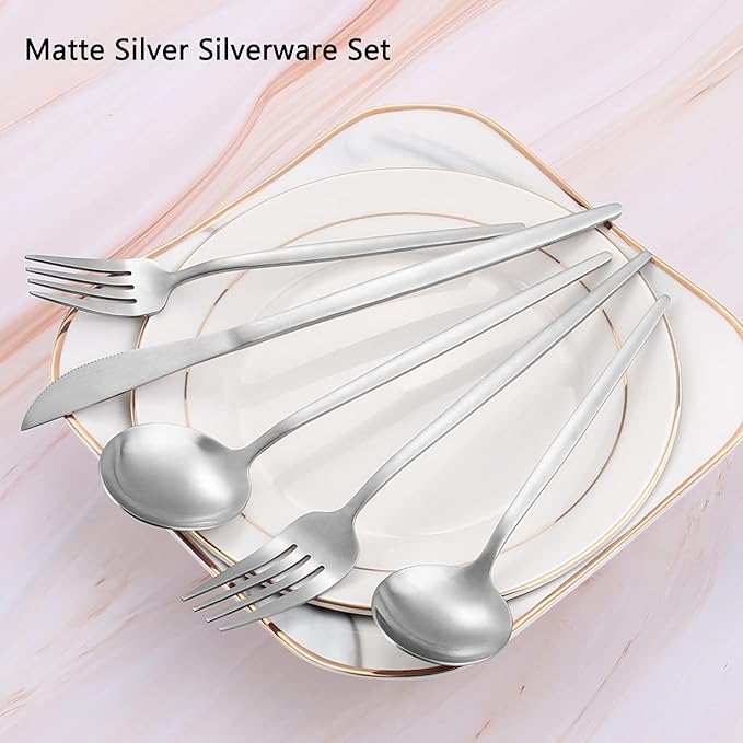 Matte Silverware Set, VANVRO 40-Piece Stainless Steel Flatware Set, Satin - Image 3