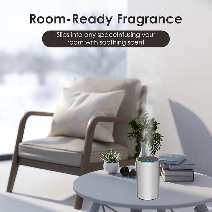 Waterless Essential Oil Diffuser, Battery Powered Mini Scent Air Machine, Aromatherapy Mist Diffuser for Home Room Car Office (Silver)
