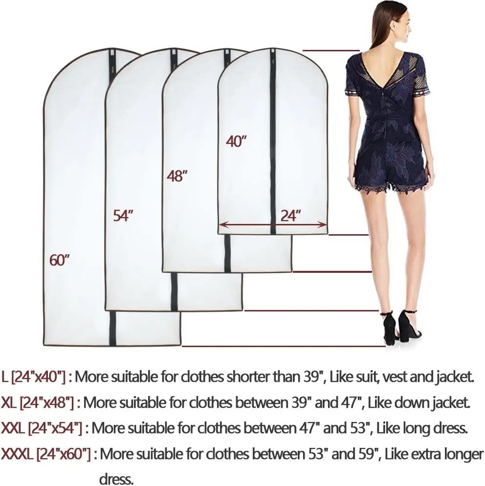 Garment Bags for Hanging Clothes 12 PCS Transparent Dress Bag for Traveling Garment Bag for Dresses Long Clothes Storage Bags with Full Zipper for Long Dress Costumes Gowns Coats 24''x54'' (24'' x 54''/12 Pack / Black-Translucent)