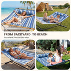 Double Hammock with Stand 500lbs Heavy Duty Outdoor Two Person Blue (Blue)