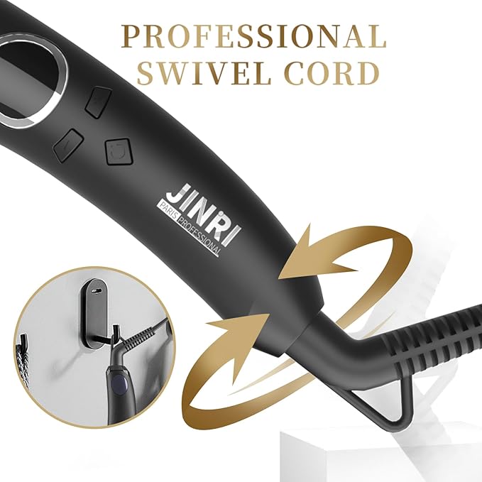JINRI Hair Straightening Brush, 275°F-450°F 8-Stage Adjustable Temperature, Ergonomic Handle, 360° Swivel Cord, Anti-Scald Design, Includes Hair Clips, 120V 66W, Black