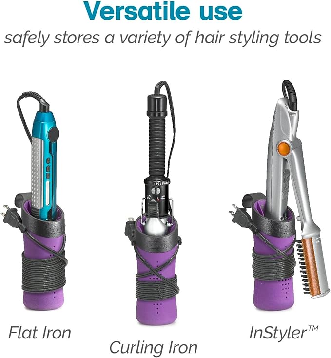 Polder High-Heat Silicone Hot Sleeve Cover for Flat Iron, Curling Iron, Hair Straightener, Portable Travel Pouch for Hot Hair Styling Tools, Organizer Sleeve for Travel or at Home Use, Purple