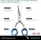 Blizzard Professional Hair Cutting Scissors – 6 inch VG10 Cobalt Haircut Shears with Razor Sharp Blades - Matt Finish Barber Hairdressing Travel Case for Salons & Home Use