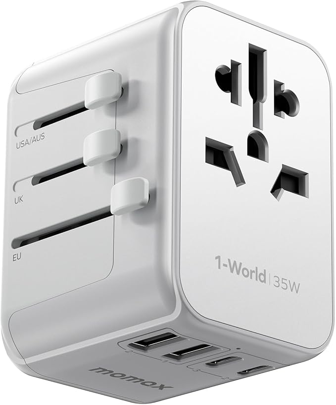 MOMAX European Travel Plug Adapter, 35W PD Fast Charging, Universal Travel by MOMAX