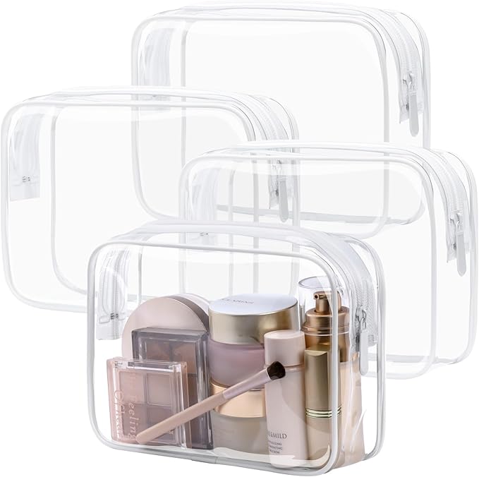 PACKISM Clear Makeup Bags, 4 Pack Quart Size Travel Bag TSA Approved Clear by Packism