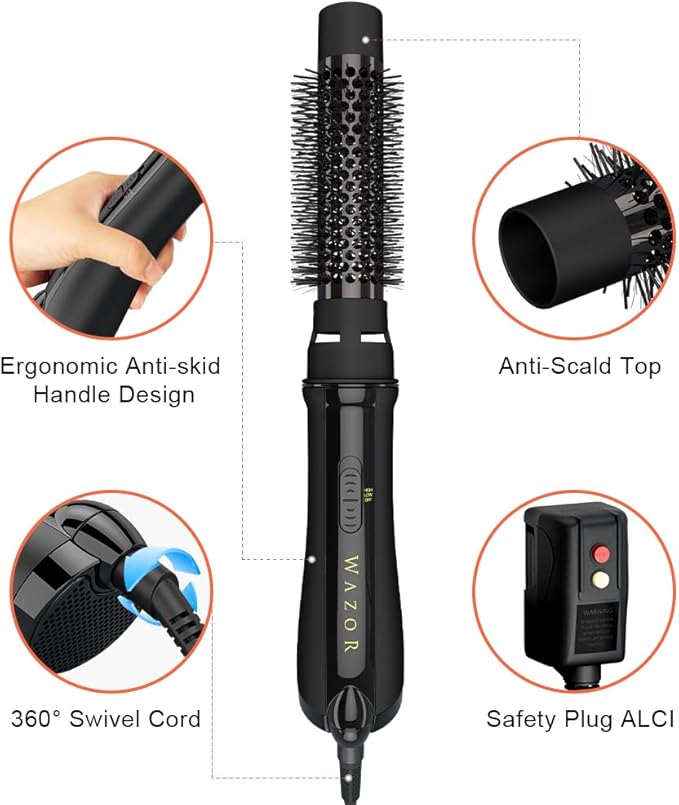 4-in-1 Hot Air Brush, Ionic Hair Dryer Brush with 2 Speeds & 2 Heat Settings, 1000W Fast Styling for Frizz-Free Shine, Blowout Straightener Curler for Salon Volumized Hair