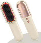 Cordless Hair Straightener Brush Minor Hair Straightening Brush Portable Travel Tool LCD Display Rechargeable Lightweight Anti-Scald Heated Styling Appliances for Effortless Sleek Hair (White)