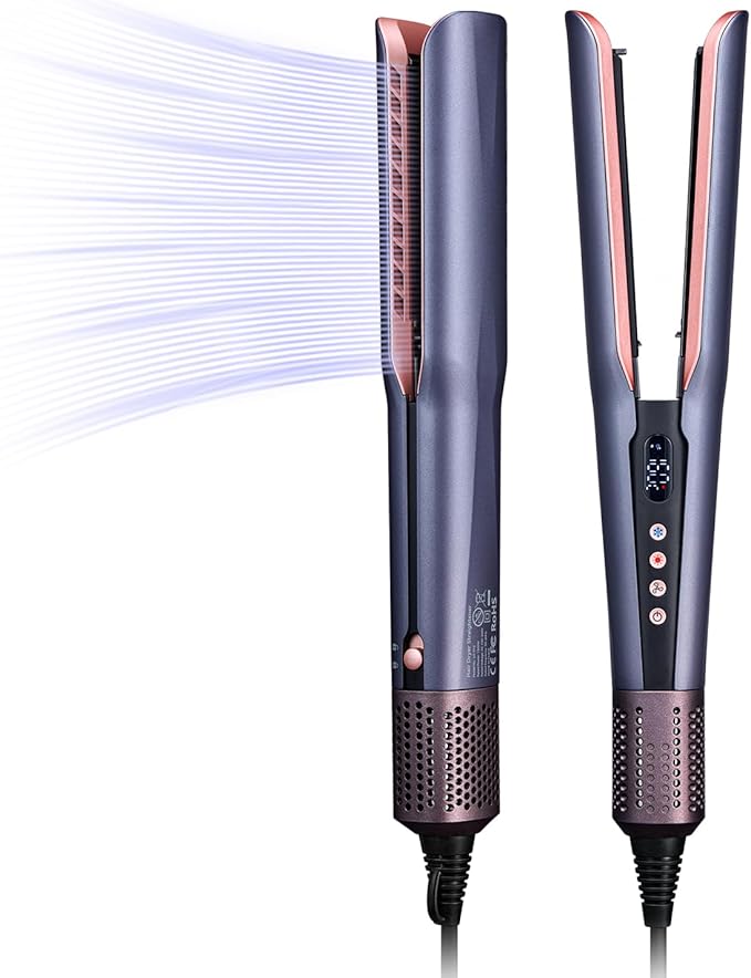 Hair Straightener – 2 in 1 Wet to Dry Air Straightener with High-Speed Ionic Airflow, Straightens Using air, No Heat Damage, Smart Temperature Control for Medium to Long Hair (35-75cm) (Purple)