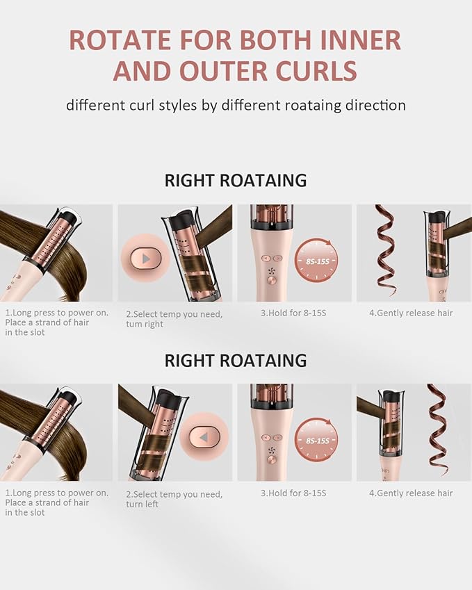 Automatic Curling Iron, Auto Hair Curler with 4 Temperature & 3 Timer Portable Hair Curler Automatic Shut-Off, Anti-Scald, Anti-Tangle 500 Million Ionic Rotating Curling Wand for Hair Styling