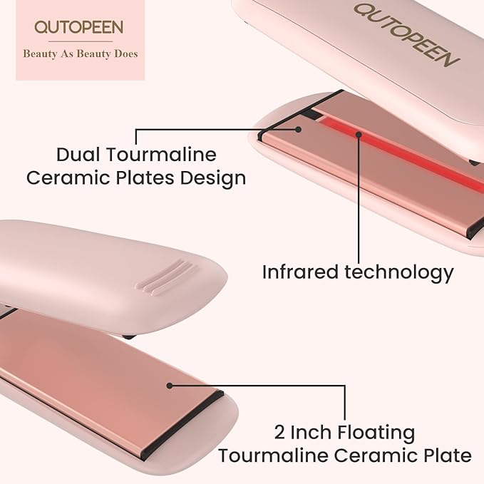 Fashion Pink Infrared 2 Inch Hair Straightener,2 Inch Wide Professional Ceramic Tourmaline Flat Iron with Big Temp Display,140F-450F Degree,Dual Voltage