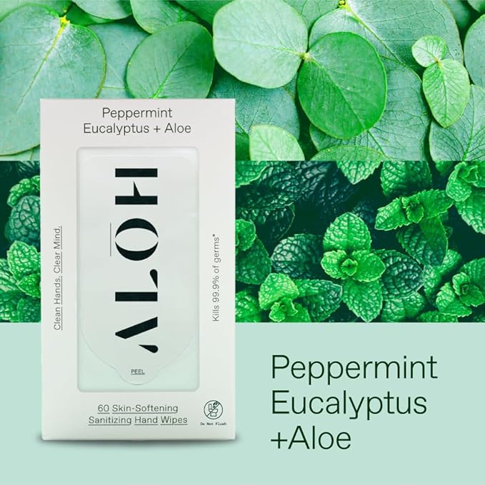 ALŌH Peppermint Eucalyptus + Aloe Sanitizing Hand Wipes - Image 3