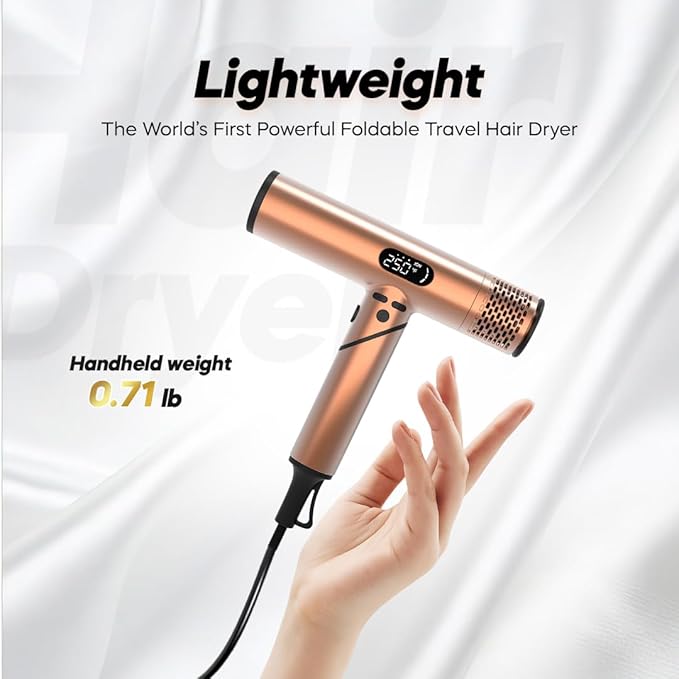 Dual Voltage Travel Hair Dryer with Magnetic Diffuser - 1500W High-Speed Ionic Blow Dryer, Worldwide 110V-240V, Ultra-Lightweight & Compact, Fast Drying with Smart Intelligent Heat Control