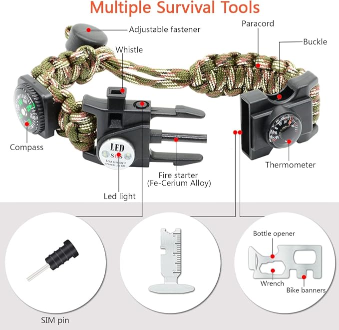 20 in 1 Survival Paracord Bracelet Adjustable Gear Kit - Image 2