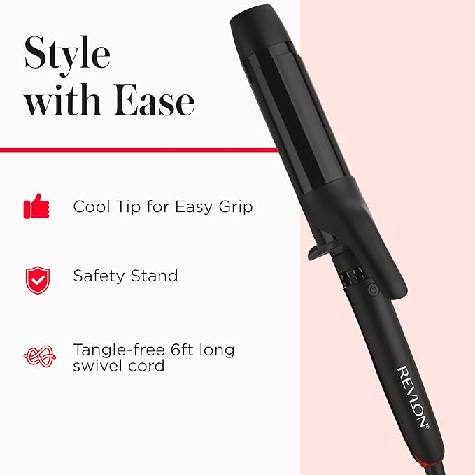 REVLON SmoothStay Coconut Oil Infused Hair Curling Iron - Barrel Curling Iron 1 ½ Inch for Loose Curls,Shinier,Visibly Smoother Hair (1 ½ in),(Pack of 3)