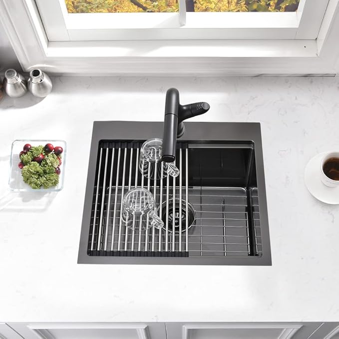 21 Inch Drop In Bar Sink- Bokaiya 21x20 Black Stainless Steel Drop In Wet Bar - Image 4