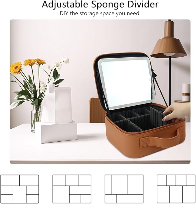 Travel Makeup Bag with LED Mirror Travel Makeup Organizer with 3 Lighted - Image 4