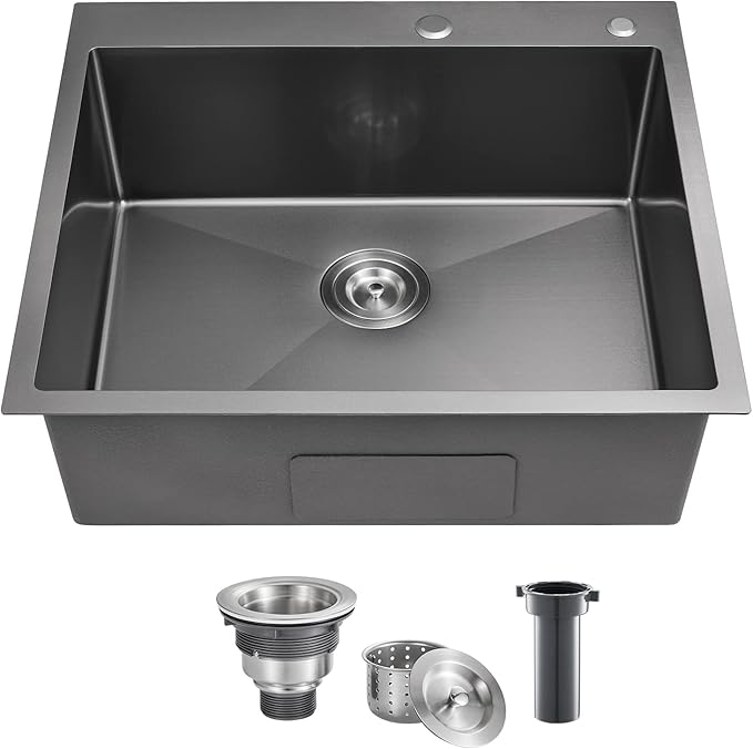 POPFLY 25x22 Inch Drop In Kitchen Sink, 25 Inch Top Mount 9 Inch Deep Single by POPFLY