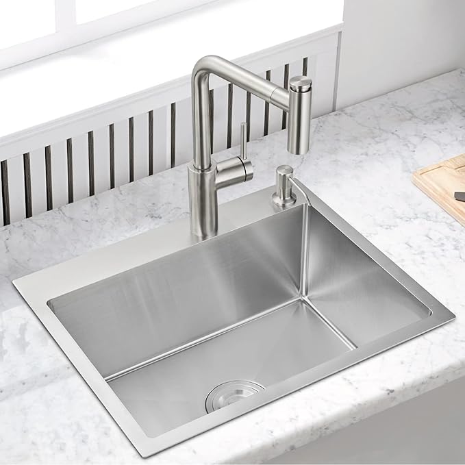 POPFLY 23 Inch Drop In Kitchen Sink, 23×18 Inch Top mount Small Bar Prep Sink - Image 2