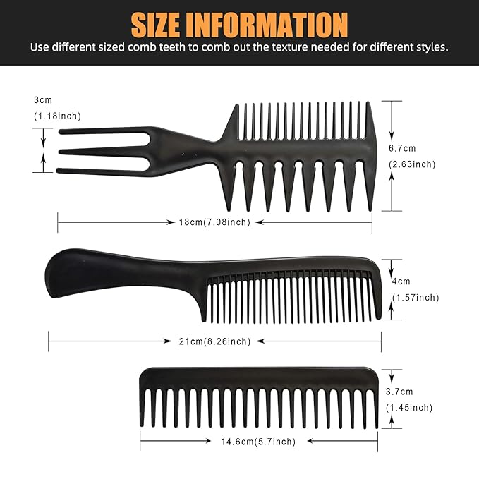 Professional Hair Comb Set 6-Piece – Barber & Salon Hair Cutting and Styling Combs Kit – Fine & Wide Tooth, Rat Tail & Sectioning Hairdressing Combs for All Hair Types