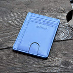 Slim Minimalist Front Pocket RFID Blocking Leather Wallets for Men and Women (Small / Sand Wathet Blue)