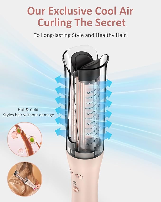 Automatic Curling Iron, Auto Hair Curler with 4 Temperature & 3 Timer Portable Hair Curler Automatic Shut-Off, Anti-Scald, Anti-Tangle 500 Million Ionic Rotating Curling Wand for Hair Styling