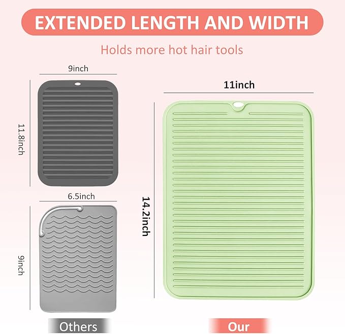 Quccefods Large Heat Resistant Silicone Mat for Hair Styling Tools - Portable Cover for Curling Irons, Flat Irons and Hair Straighteners