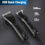 Professional Hair Clippers Trimmer Kit,Cordless Hair Clippers for Men,Barber Fading Clipper and Zero Gap T-Blade Trimmer Set with LED Display for Mens Gifts (Black)
