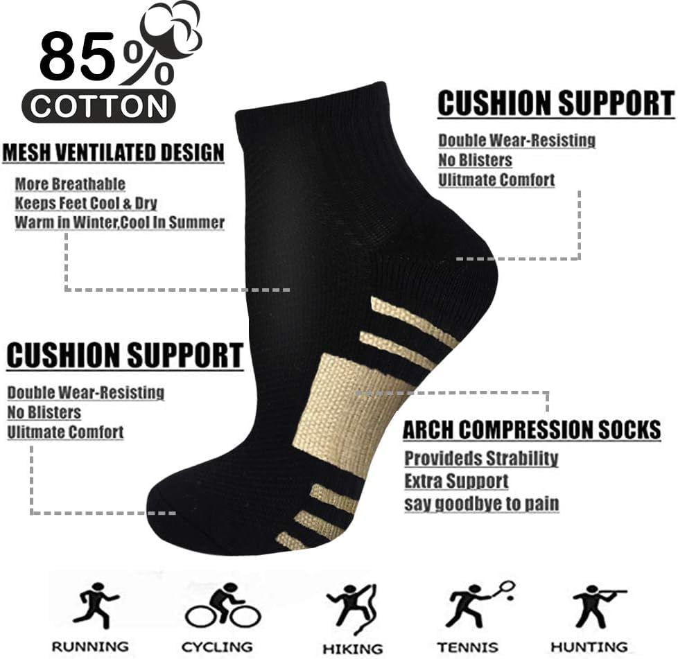 Copper Ankle Compression Socks (Small-Medium / C01-10 Black)