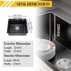 Black Kitchen Sink, Stainless Steel Topmount 25x22x9 Inch Single Bowl Drop In - Image 6