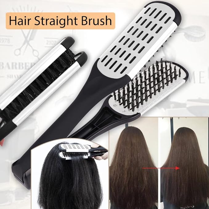Clamp Hair Brush Straightener Detangler Comb Nylon Bristle Double Sided Straightening Air Vented Flat for Wet,Dry,Fine,Thick Natural Hair (White)