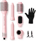 Blow Dryer Brush Set 5 in 1 with Curling Barrels, Volumizing Round & Straightening Brush, Hot Air Hair Styler Multi Styler for Blowouts, Travel Friendly, Pink – AURA LUXE