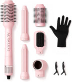 Blow Dryer Brush Set 5 in 1 with Curling Barrels, Volumizing Round & Straightening Brush, Hot Air Hair Styler Multi Styler for Blowouts, Travel Friendly, Pink – AURA LUXE
