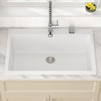 Dcolora White Granite Composite Kitchen Sink Drop In, 33x22 Large Single Bowl - Image 3