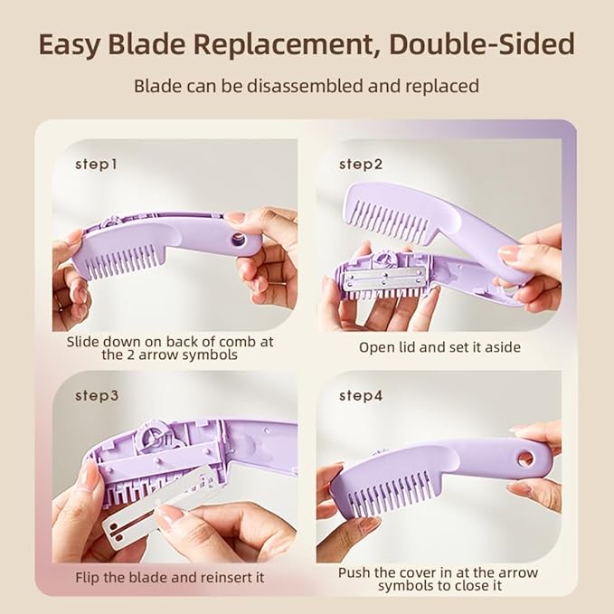 Hair Razor Comb, Hair Thining Trimmer, Homeuse Cutting and Styling Comb (Purple)