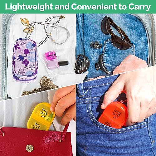 Weekly Travel Pill Organizer 2 Times a Day AM PM Rainbow Pill Box (B Pu Purple 02 / 1 Set PU Case)