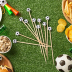 100 Pieces Soccer Decorative Sports Ball End Cocktail Skewers 4.7 Inch Bamboo Cocktail Picks Wooden Decorative Fruit Toothpicks for Appetizers Bar Drinks Fruit Sandwich Buffets Party Supplies (Soccer)