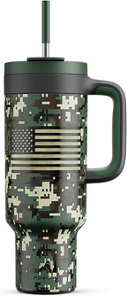 50 oz Camo Tumbler with Handle, 2-in-1 Straw and Sip Lid, Dishwasher Safe by POWCAN