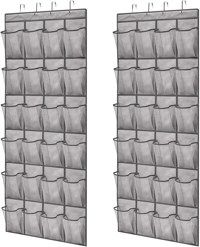GORILLA GRIP Over the Door Shoe Organizer, 2 Pack, 24 Breathable Mesh Pockets by GorillaGrip