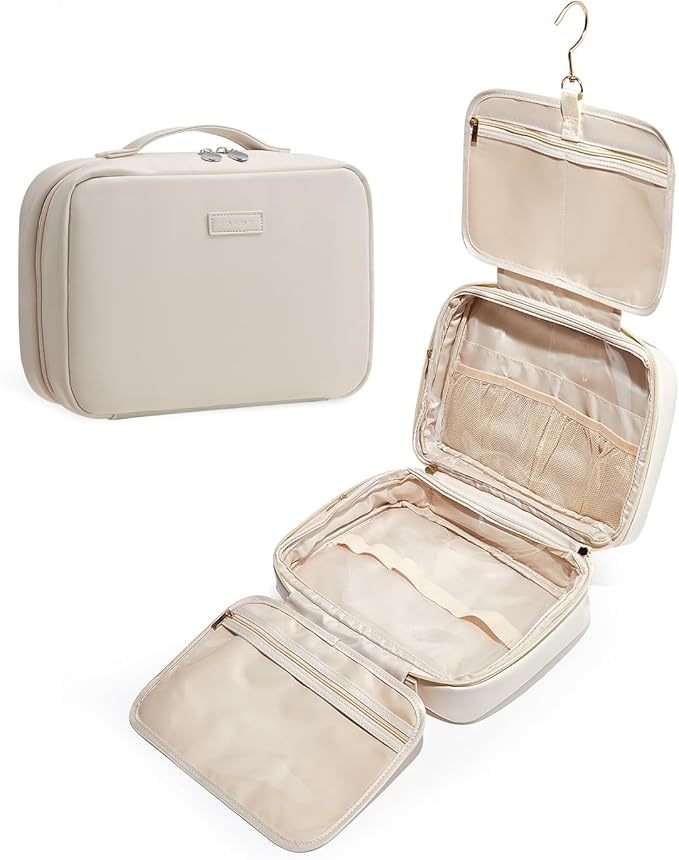 EACHY Toiletry Bag with Hanging Hook, Travel Makeup Bag PU Leather Cosmetic Bags by EACHY