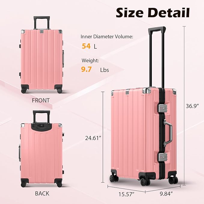 Krute Checked Aluminum Frame Suitcase 24 Inch Zipperless Luggages Hardside PC - Image 3