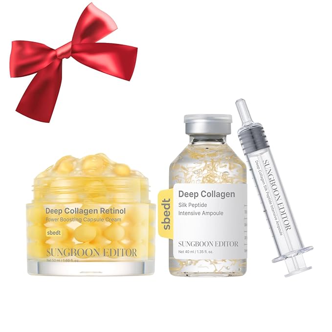 Intensive Collagen Care Duo | for Fine Lines, skin elasticity care & Dry Skin | Silk Peptide Intensive firm-looking-looking/Plump-looking Ampoule & Retinol Capsule Cream | Korean Skincare