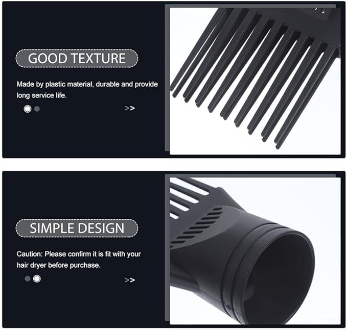 2 Pcs Black Hair Dryer Comb, Hair Styling Nozzle Tool for Straightening Detangling Fine Curly Natural Appliances, Plastic Nozzle Hairdryer Blow Comb Attachment