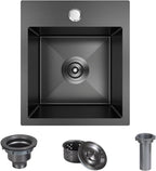 13 x 15 inch Drop in Bar Sink Black, Small Topmount Kitchen Sink Single Bowl 18 - Image 9