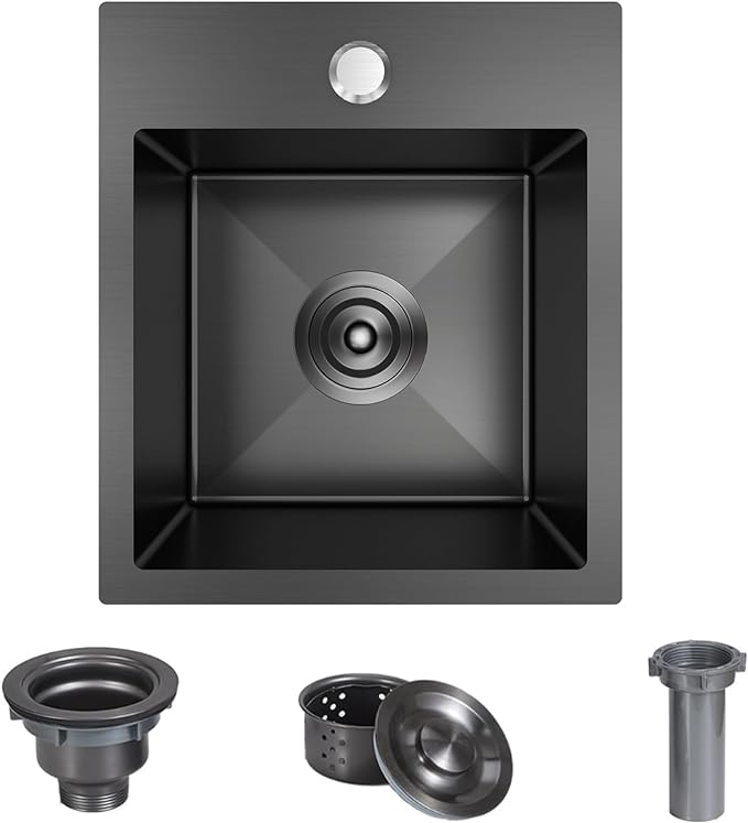13 x 15 inch Drop in Bar Sink Black, Small Topmount Kitchen Sink Single Bowl 18 - Image 9