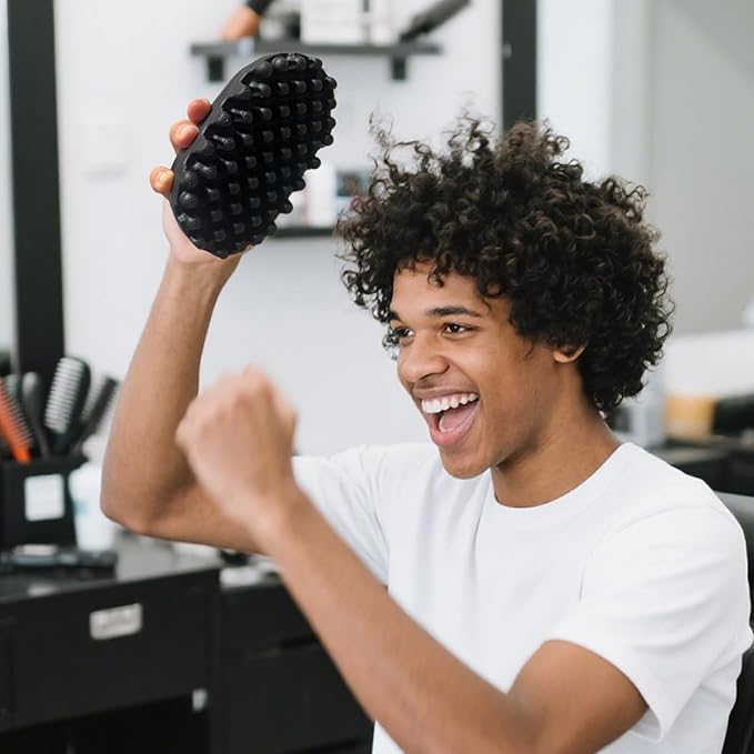 Rubber Afro Hair Brush for Curly Coily 4C Hair –Durable Washable Non-Slip Styling Tool for Twist Curl, Magic Curly Barber Curl Twist Comb for Home Salon Women Men