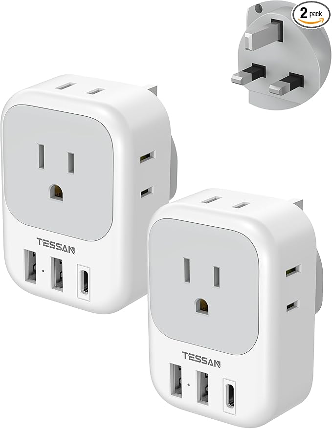 UK Adapters for Travel 2 Pack, TESSAN Type G US to UK Plug Adapter by TESSAN