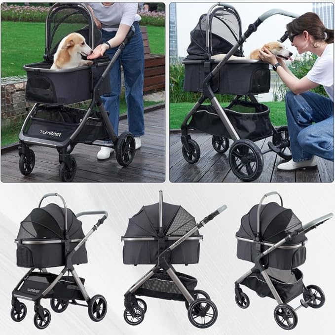 Pet Stroller for Small Medium Dogs, Cat Carriage Travel System Four Wheel Dog - Image 3