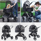 Pet Stroller for Small Medium Dogs, Cat Carriage Travel System Four Wheel Dog - Image 3