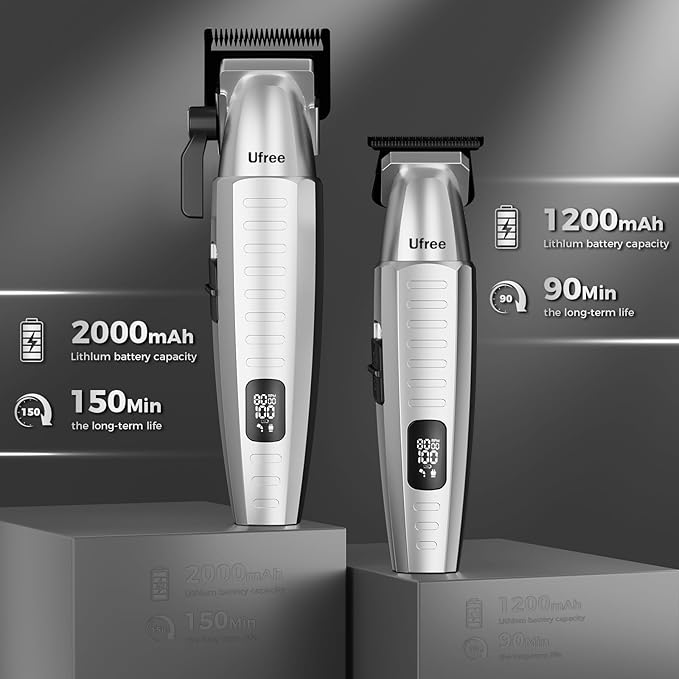 Ufree Professional Hair Clippers for Men, Clippers and Trimmers Set, Barber Clippers, Electric Beard Trimmer with Barber Bag, Gifts for Men，Silver