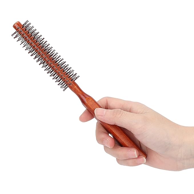 Round Styling Hair Brush for Women Men, Small Curling Roller Hairbrush with Wooden Handle, Static Free Detangling Brush for Blow Drying Curling Straightening, Practical Styling Tool for Hairdresser